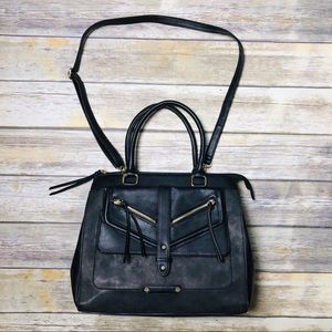Black Purse Faux Leather Shoulder Tote Long Strap